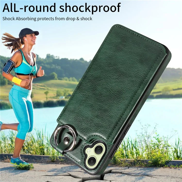 003 For Samsung Galaxy A05 4G Case Leather + TPU Kickstand Phone Cover Ring Buckle