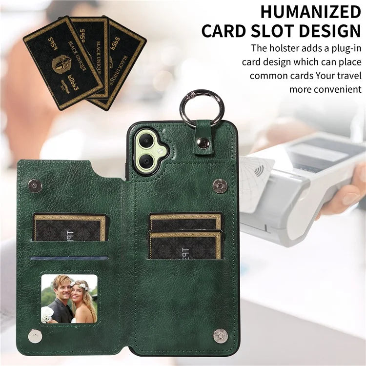 003 For Samsung Galaxy A05 4G Case Leather + TPU Kickstand Phone Cover Ring Buckle