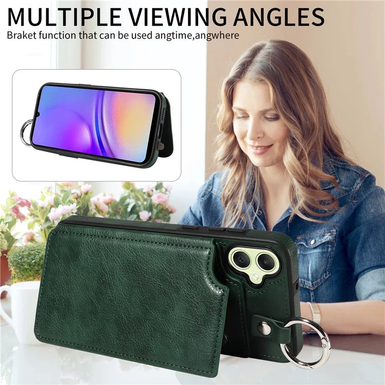 003 For Samsung Galaxy A05 4G Case Leather + TPU Kickstand Phone Cover Ring Buckle