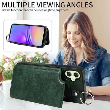 003 For Samsung Galaxy A05 4G Case Leather + TPU Kickstand Phone Cover Ring Buckle