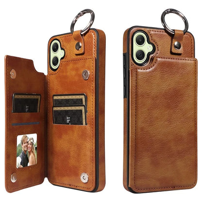 003 For Samsung Galaxy A05 4G Case Leather + TPU Kickstand Phone Cover Ring Buckle