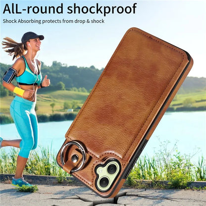 003 For Samsung Galaxy A05 4G Case Leather + TPU Kickstand Phone Cover Ring Buckle