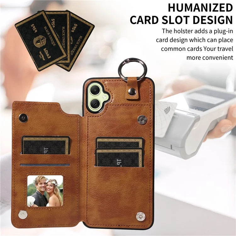 003 For Samsung Galaxy A05 4G Case Leather + TPU Kickstand Phone Cover Ring Buckle