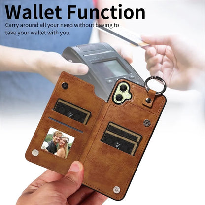 003 For Samsung Galaxy A05 4G Case Leather + TPU Kickstand Phone Cover Ring Buckle