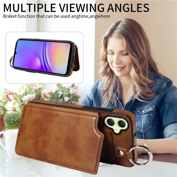 003 For Samsung Galaxy A05 4G Case Leather + TPU Kickstand Phone Cover Ring Buckle