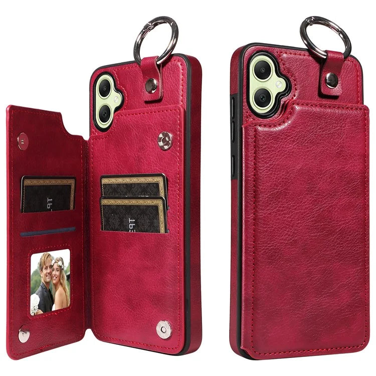 003 For Samsung Galaxy A05 4G Case Leather + TPU Kickstand Phone Cover Ring Buckle