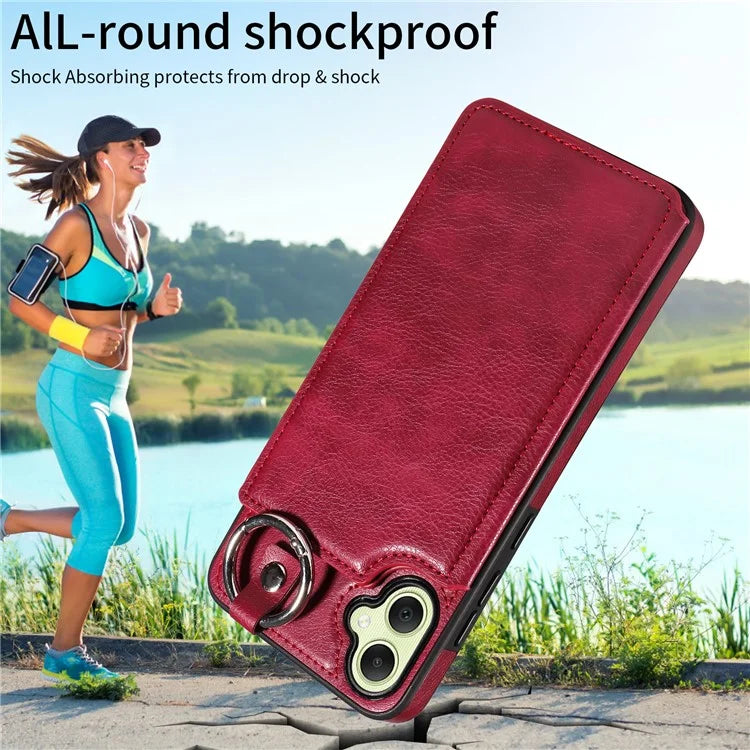 003 For Samsung Galaxy A05 4G Case Leather + TPU Kickstand Phone Cover Ring Buckle