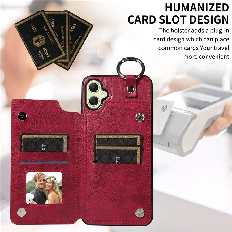 003 For Samsung Galaxy A05 4G Case Leather + TPU Kickstand Phone Cover Ring Buckle