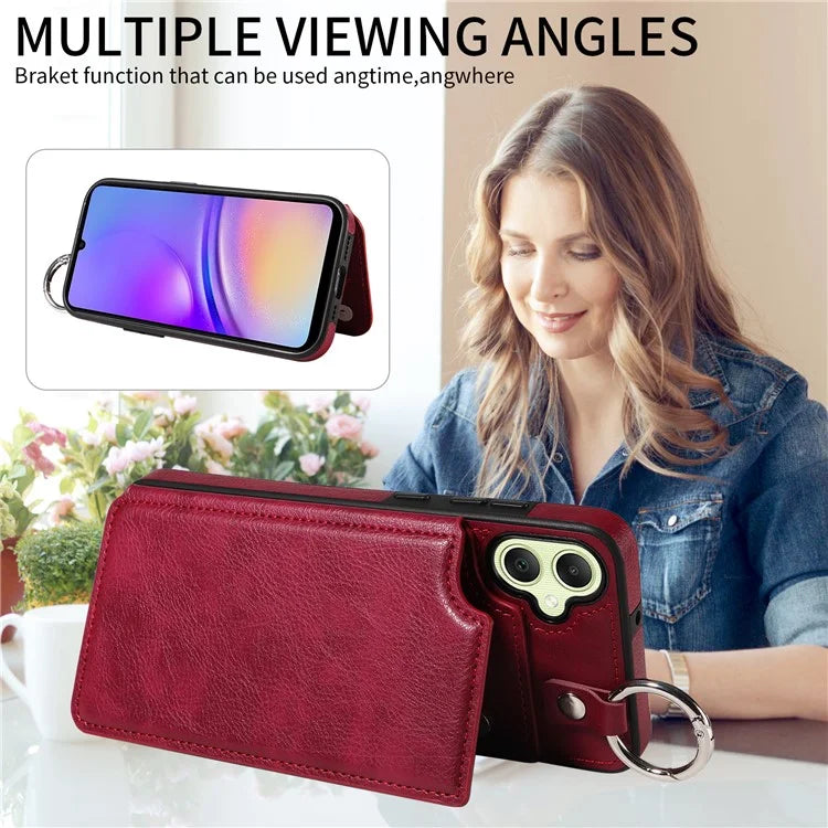 003 For Samsung Galaxy A05 4G Case Leather + TPU Kickstand Phone Cover Ring Buckle