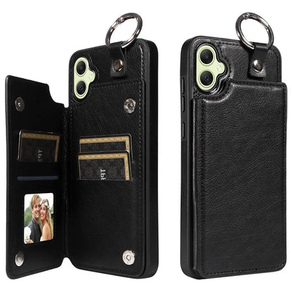 003 For Samsung Galaxy A05 4G Case Leather + TPU Kickstand Phone Cover Ring Buckle