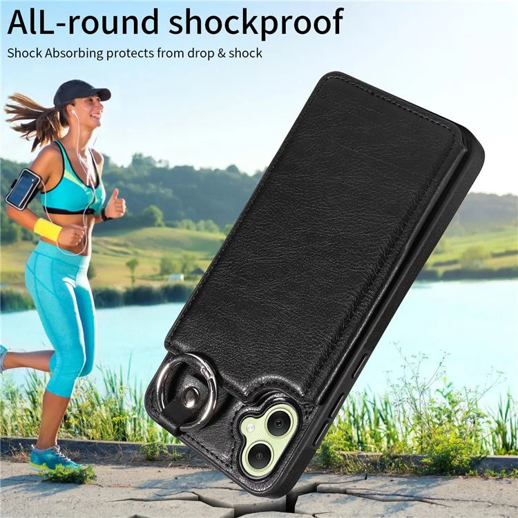 003 For Samsung Galaxy A05 4G Case Leather + TPU Kickstand Phone Cover Ring Buckle