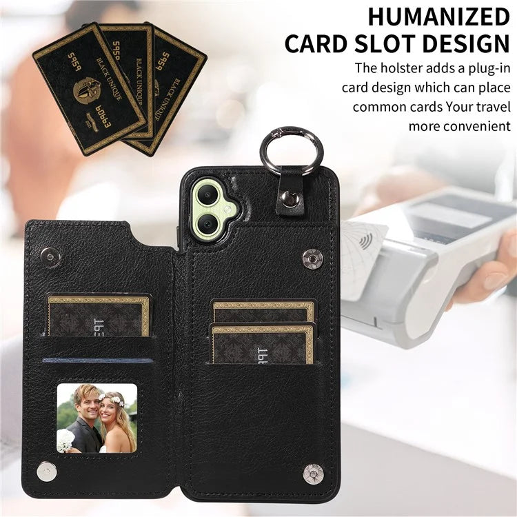 003 For Samsung Galaxy A05 4G Case Leather + TPU Kickstand Phone Cover Ring Buckle