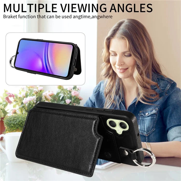 003 For Samsung Galaxy A05 4G Case Leather + TPU Kickstand Phone Cover Ring Buckle