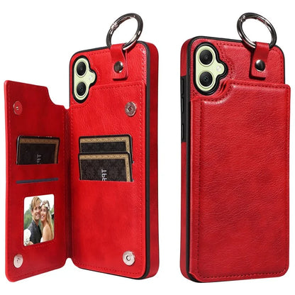 003 For Samsung Galaxy A05 4G Case Leather + TPU Kickstand Phone Cover Ring Buckle