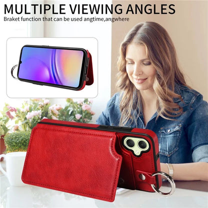 003 For Samsung Galaxy A05 4G Case Leather + TPU Kickstand Phone Cover Ring Buckle