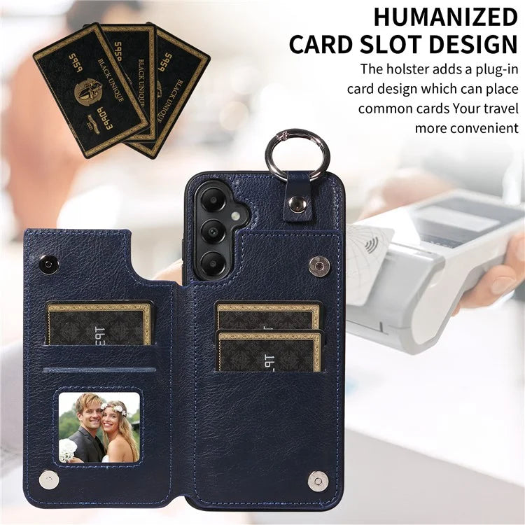 003 For Samsung Galaxy A05s 4G Case Card Holder Leather Phone Back Cover Ring Buckle