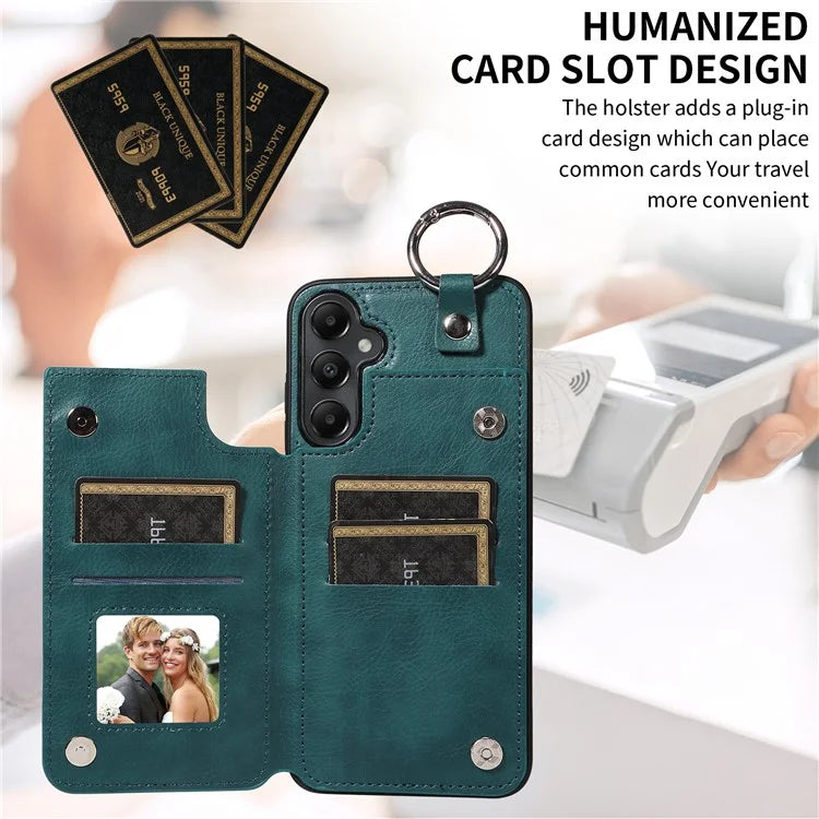 003 For Samsung Galaxy A05s 4G Case Card Holder Leather Phone Back Cover Ring Buckle