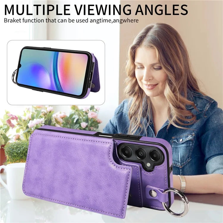 003 For Samsung Galaxy A05s 4G Case Card Holder Leather Phone Back Cover Ring Buckle