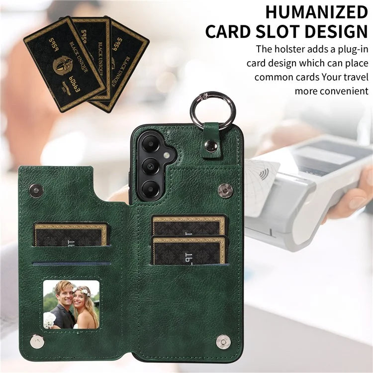 003 For Samsung Galaxy A05s 4G Case Card Holder Leather Phone Back Cover Ring Buckle