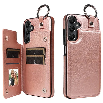 003 For Samsung Galaxy A05s 4G Case Card Holder Leather Phone Back Cover Ring Buckle