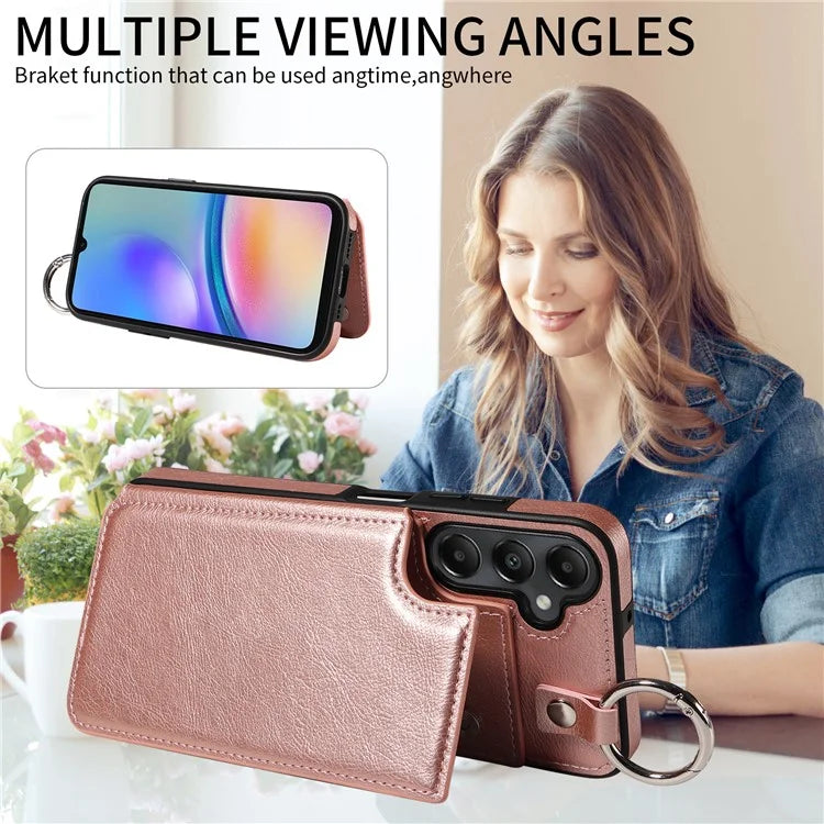 003 For Samsung Galaxy A05s 4G Case Card Holder Leather Phone Back Cover Ring Buckle