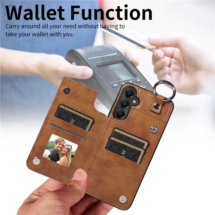 003 For Samsung Galaxy A05s 4G Case Card Holder Leather Phone Back Cover Ring Buckle