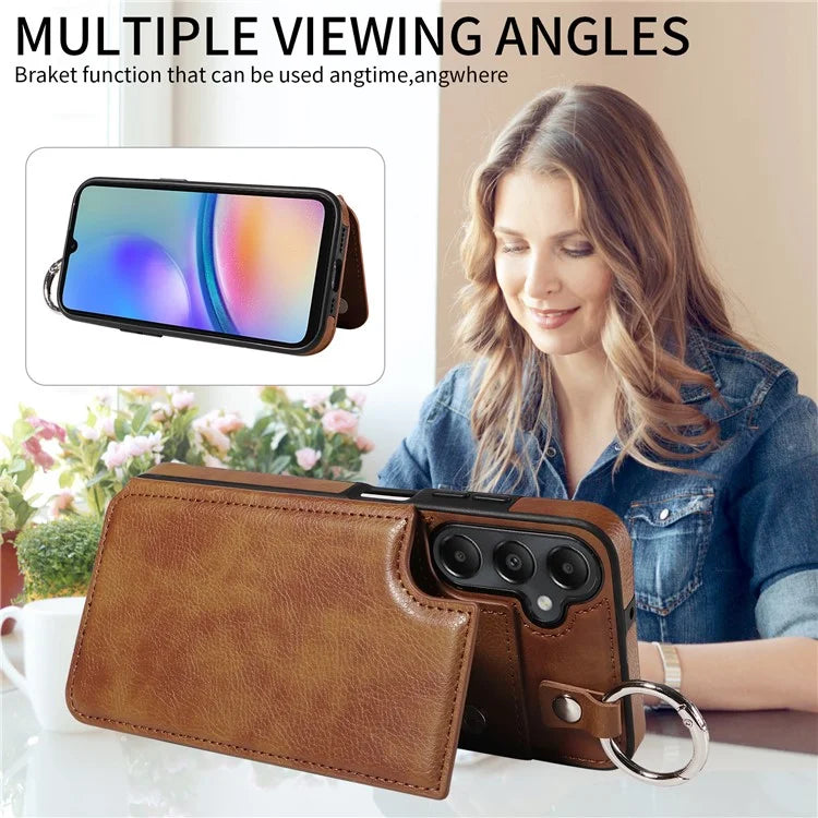 003 For Samsung Galaxy A05s 4G Case Card Holder Leather Phone Back Cover Ring Buckle