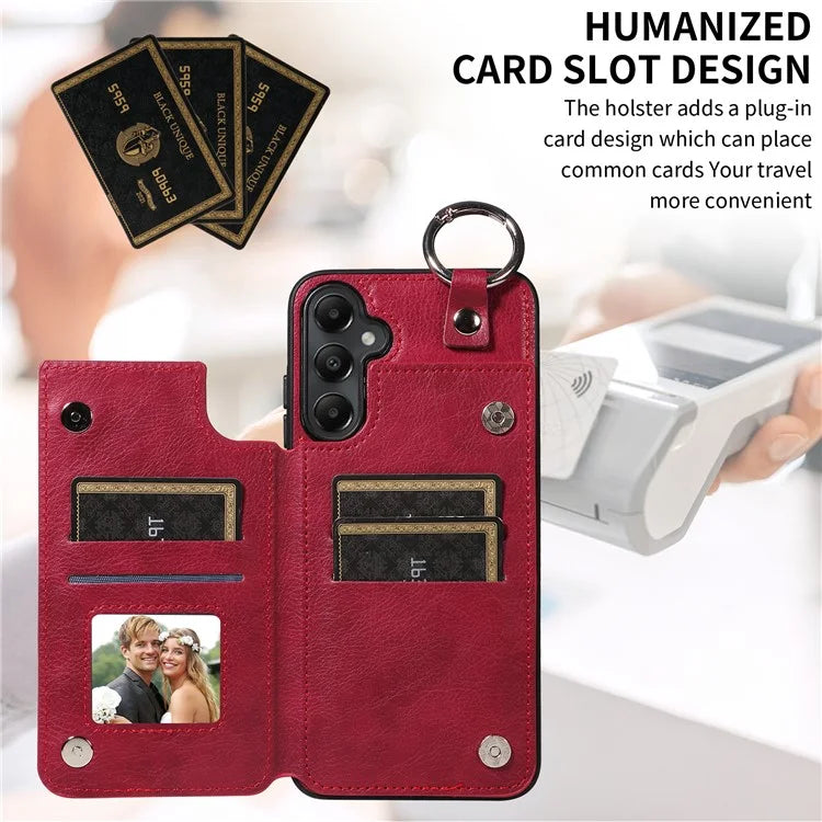 003 For Samsung Galaxy A05s 4G Case Card Holder Leather Phone Back Cover Ring Buckle