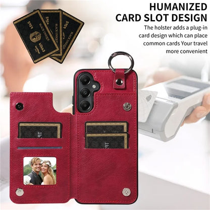 003 For Samsung Galaxy A05s 4G Case Card Holder Leather Phone Back Cover Ring Buckle