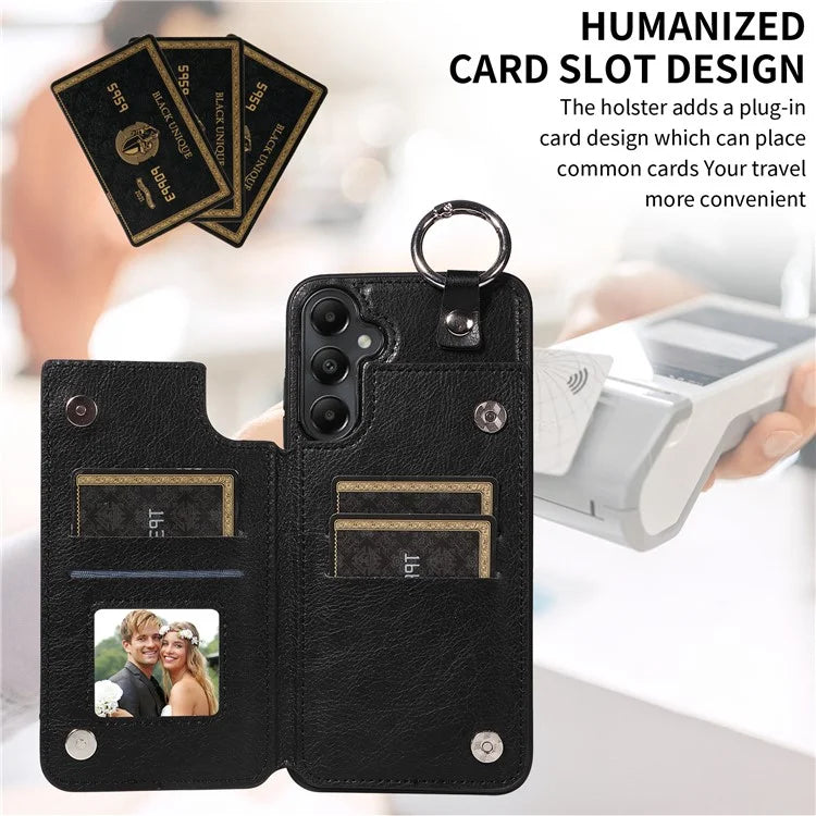 003 For Samsung Galaxy A05s 4G Case Card Holder Leather Phone Back Cover Ring Buckle