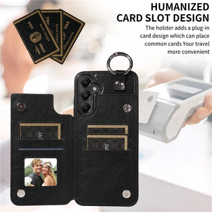 003 For Samsung Galaxy A05s 4G Case Card Holder Leather Phone Back Cover Ring Buckle