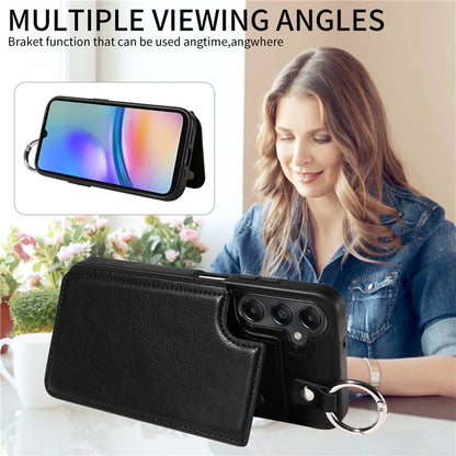 003 For Samsung Galaxy A05s 4G Case Card Holder Leather Phone Back Cover Ring Buckle