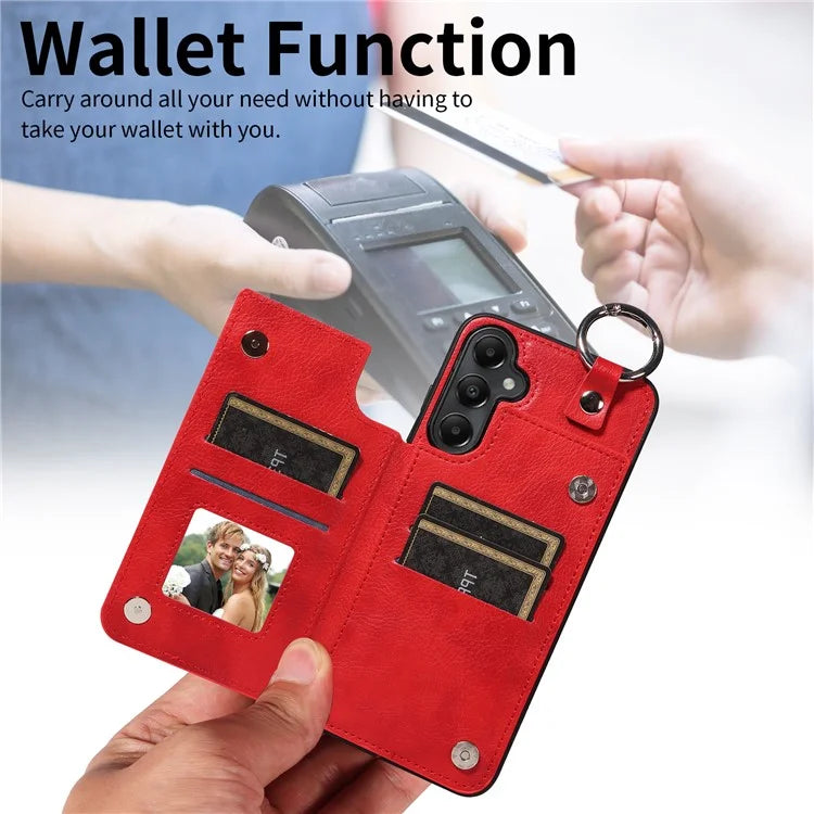 003 For Samsung Galaxy A05s 4G Case Card Holder Leather Phone Back Cover Ring Buckle