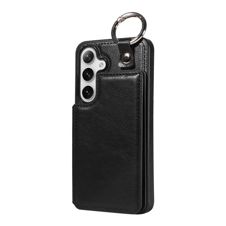 003 For Samsung Galaxy S24 Case Card Holder Leather Litchi Texture Phone Cover Ring Buckle
