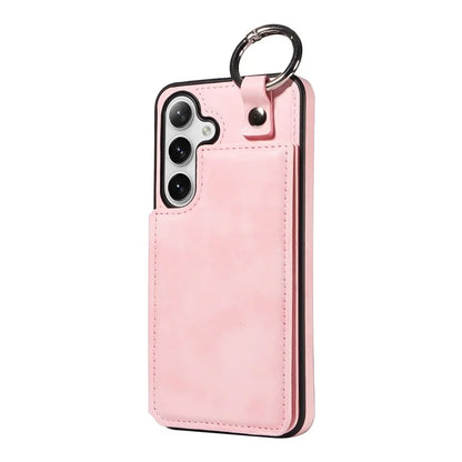 003 For Samsung Galaxy S24 Case Card Holder Leather Litchi Texture Phone Cover Ring Buckle