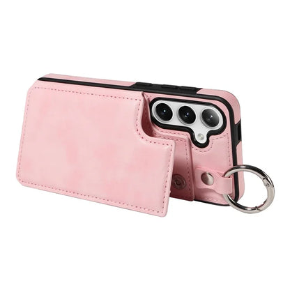 003 For Samsung Galaxy S24 Case Card Holder Leather Litchi Texture Phone Cover Ring Buckle