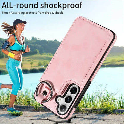 003 For Samsung Galaxy S24 Case Card Holder Leather Litchi Texture Phone Cover Ring Buckle