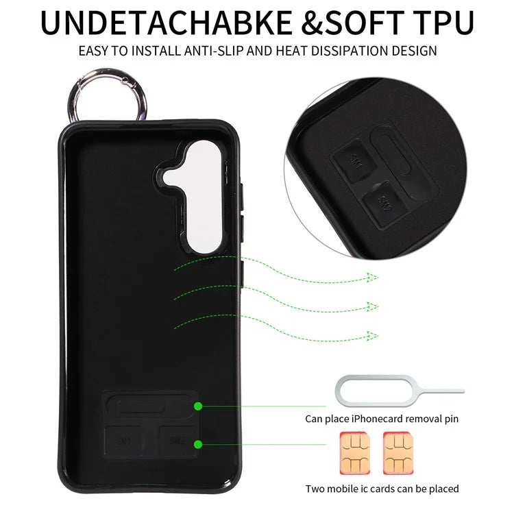 003 For Samsung Galaxy S24 Case Card Holder Leather Litchi Texture Phone Cover Ring Buckle