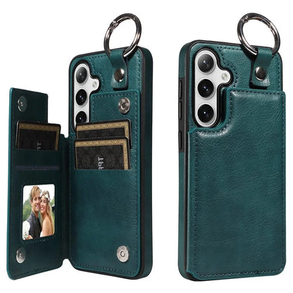 003 For Samsung Galaxy S24 Case Card Holder Leather Litchi Texture Phone Cover Ring Buckle