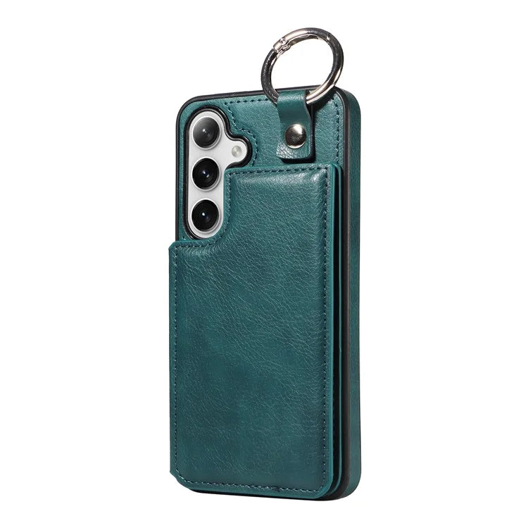 003 For Samsung Galaxy S24 Case Card Holder Leather Litchi Texture Phone Cover Ring Buckle