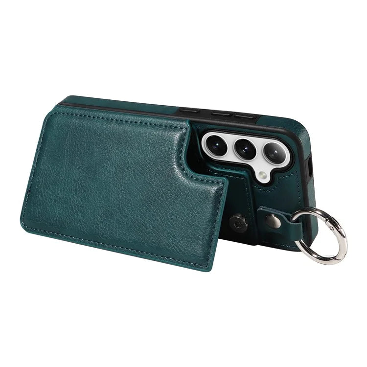 003 For Samsung Galaxy S24 Case Card Holder Leather Litchi Texture Phone Cover Ring Buckle