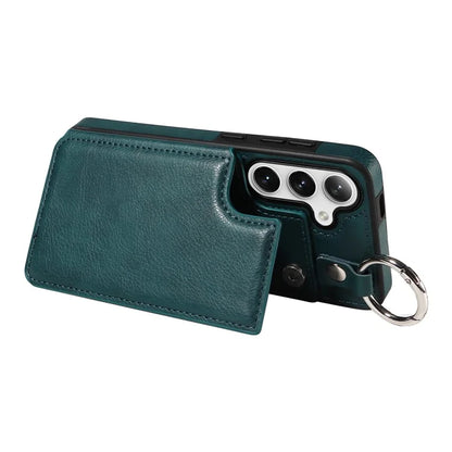 003 For Samsung Galaxy S24 Case Card Holder Leather Litchi Texture Phone Cover Ring Buckle