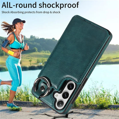 003 For Samsung Galaxy S24 Case Card Holder Leather Litchi Texture Phone Cover Ring Buckle