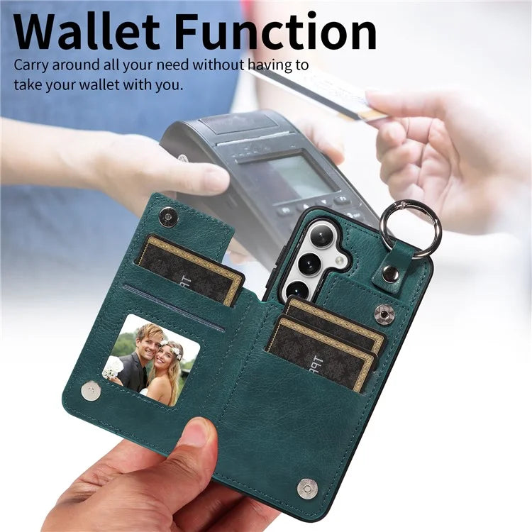 003 For Samsung Galaxy S24 Case Card Holder Leather Litchi Texture Phone Cover Ring Buckle