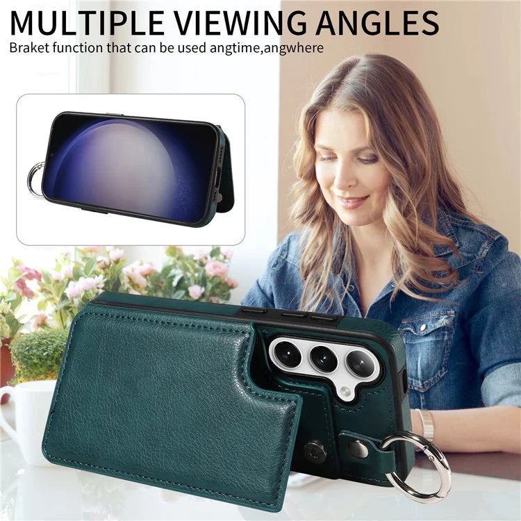 003 For Samsung Galaxy S24 Case Card Holder Leather Litchi Texture Phone Cover Ring Buckle