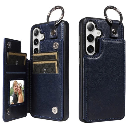 003 For Samsung Galaxy S24 Case Card Holder Leather Litchi Texture Phone Cover Ring Buckle