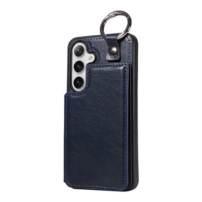 003 For Samsung Galaxy S24 Case Card Holder Leather Litchi Texture Phone Cover Ring Buckle