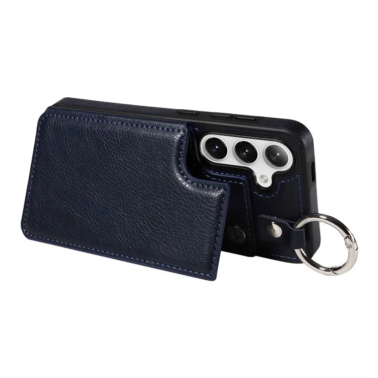 003 For Samsung Galaxy S24 Case Card Holder Leather Litchi Texture Phone Cover Ring Buckle