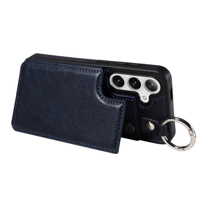 003 For Samsung Galaxy S24 Case Card Holder Leather Litchi Texture Phone Cover Ring Buckle