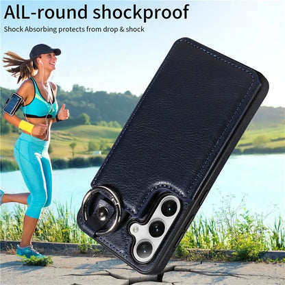 003 For Samsung Galaxy S24 Case Card Holder Leather Litchi Texture Phone Cover Ring Buckle